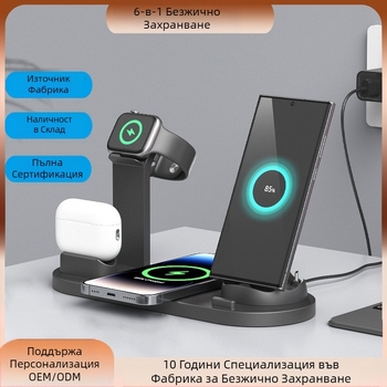 Внимателно подбрано безжично зарядно устройство iWatch Four-In-One, подходящо за Apple телефони, слушалки, часовници и стойка за телефон 15W