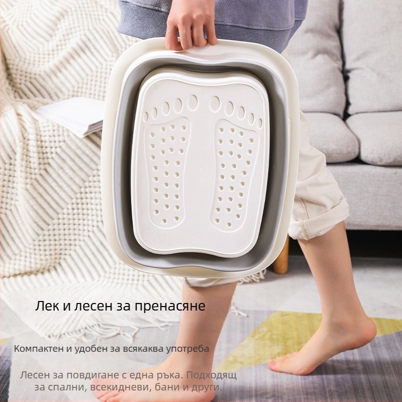 -Кофа за накисване на крака, сгъваема кофа, преносима, за съхранение, домашна масажна здравна вана за крака над прасеца с капак, запазване на топлината, измиване на краката