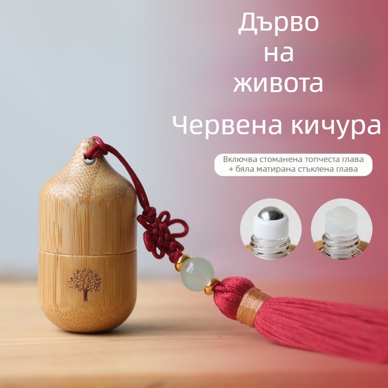 Бамбукова бутилка с етерично масло и мъниста 1 мл, креативна, с малък капацитет, разделена парфюмна есенция, преносима, антична бутилка с дървени мъниста с пискюли