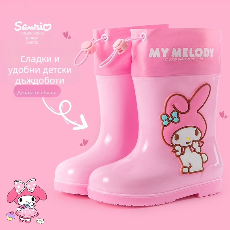 Sanrio Водоустойчиви Beam Kulomi Пролетни и летни детски обувки за дъжд, къси тръбички за открито, неплъзгащи се, четири сезона, бебешки дъждобранчета за момичета