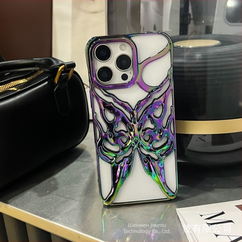 Калъф за iPhone 16 Pro Max със прорезен дизайн за отвеждане на топлината, електроплакиран мотив пеперуда, удароустойчив протектор