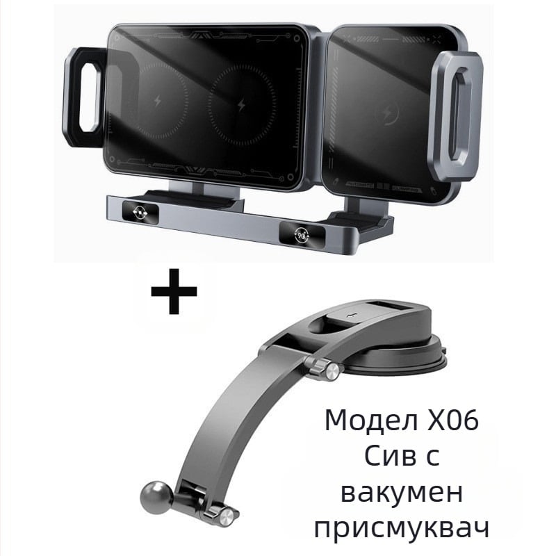 Въртящ се хоризонтален екран за кола с безжично бързо зареждане, навигация, сгъваем държач за мобилен телефон, лого с отпечатан отвор за въздух