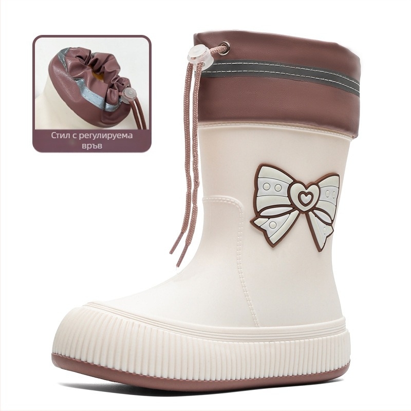 Трансгранични сладки гумени ботуши с панделка, дамски модерни връхни дрехи, водоустойчиви обувки със средна тръба, красиви гумени ботуши, неплъзгащи се гумени обувки