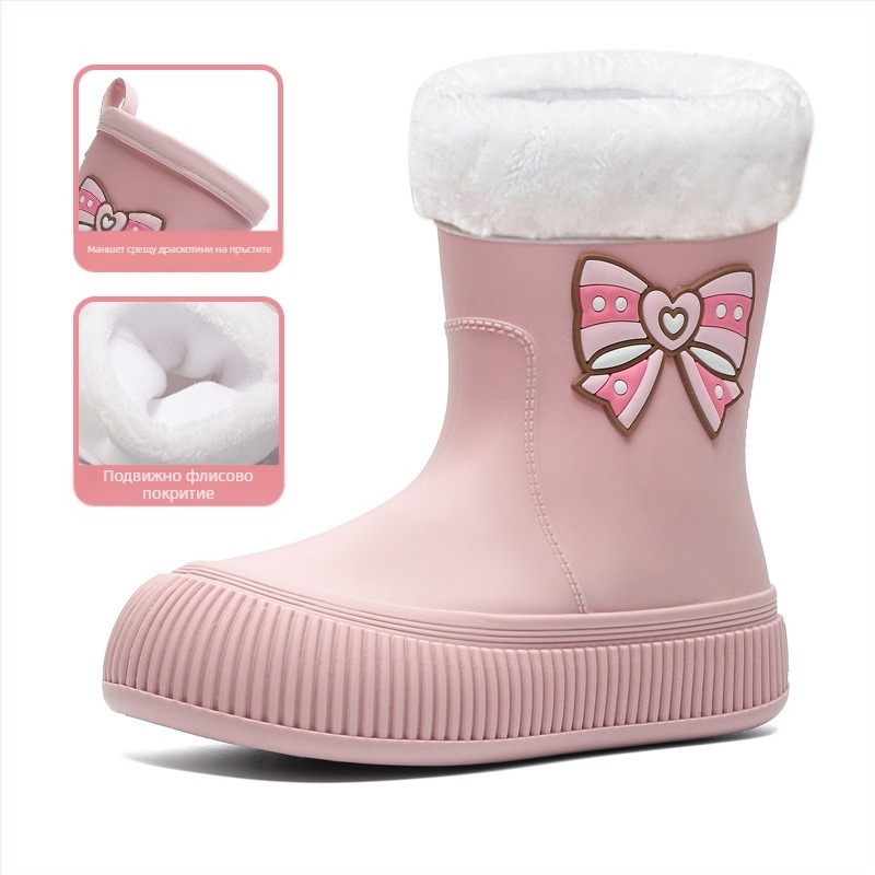 Трансгранични сладки гумени ботуши с панделка, дамски модерни връхни дрехи, водоустойчиви обувки със средна тръба, красиви гумени ботуши, неплъзгащи се гумени обувки