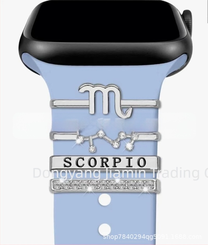 Комплект за декоративни нокти с дванадесет зодии, подходящ за Apple Watch, силиконова каишка, аксесоари с кристали, висулка със зодия.