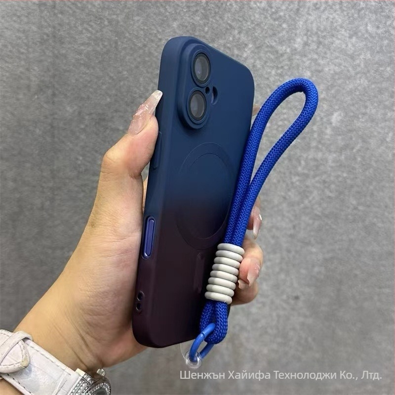 Подходящ за Apple 17 Promax Gradient Magnetic Case за iPhone 16, силиконов матиран калъф за обектив с пълно покритие и меко покритие.