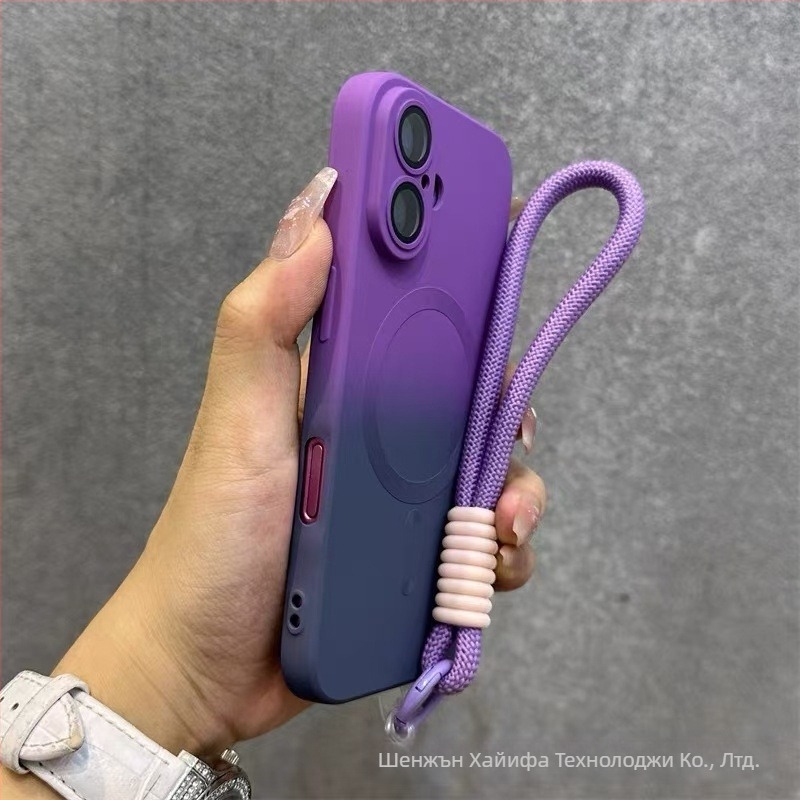 Подходящ за Apple 17 Promax Gradient Magnetic Case за iPhone 16, силиконов матиран калъф за обектив с пълно покритие и меко покритие.