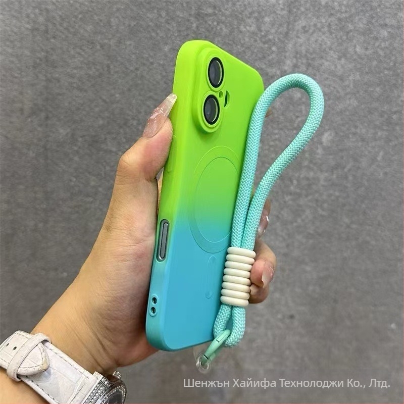 Подходящ за Apple 17 Promax Gradient Magnetic Case за iPhone 16, силиконов матиран калъф за обектив с пълно покритие и меко покритие.
