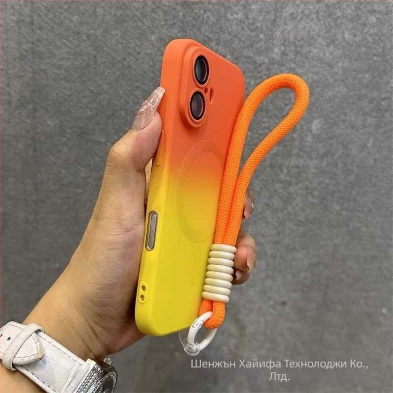 Подходящ за Apple 17 Promax Gradient Magnetic Case за iPhone 16, силиконов матиран калъф за обектив с пълно покритие и меко покритие.