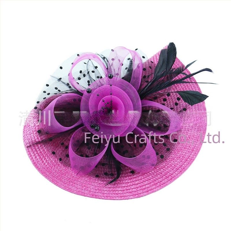 Популярни Amazon Малка шапка за глава Европейски и американски булчински шапки Хелоуин Мрежести аксесоари за коса с пера Жокей клубна шапка