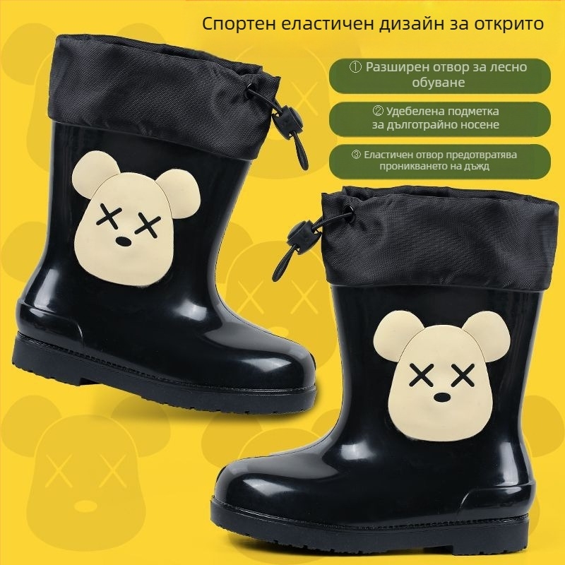 Детски гумени ботуши за момчета и момичета, анимационни бебешки водни обувки, сладки детски водни ботуши, неплъзгащи се топли ученически водоустойчиви обувки