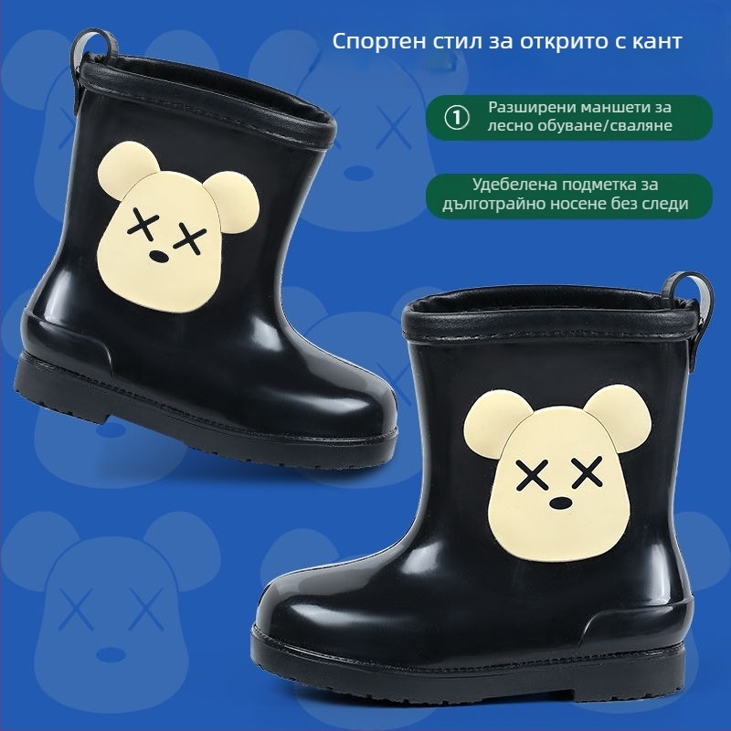 Детски гумени ботуши за момчета и момичета, анимационни бебешки водни обувки, сладки детски водни ботуши, неплъзгащи се топли ученически водоустойчиви обувки