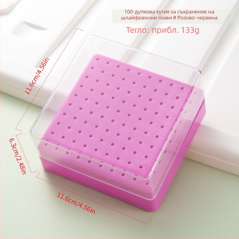 Трансгранично почистване на полиращи глави Кутия за съхранение с 30 дупки 100-дупкова квадратна шлифовъчна глава за нокти, прахоустойчива прозрачна стойка за показване на склад