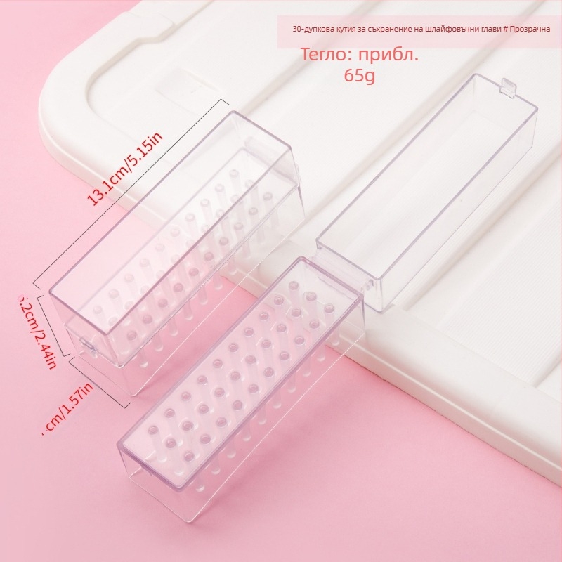 Трансгранично почистване на полиращи глави Кутия за съхранение с 30 дупки 100-дупкова квадратна шлифовъчна глава за нокти, прахоустойчива прозрачна стойка за показване на склад