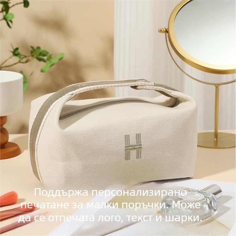 Персонализирана козметична чанта с лого от плат, модна литературна чанта през рамо, висококачествена чанта за тоалетни принадлежности с голям капацитет