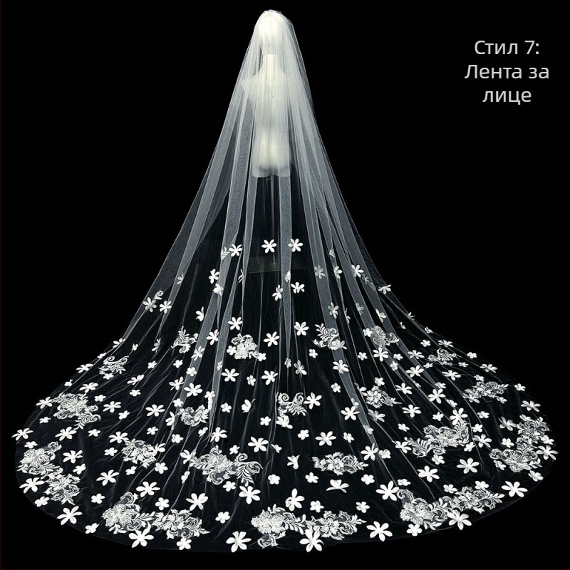 Булка Сватба Главна Сватбена Рокля Воал Супер Безсмъртен Мори Корейски Стил Дълга Опашка Дантелен Воал Аксесоари