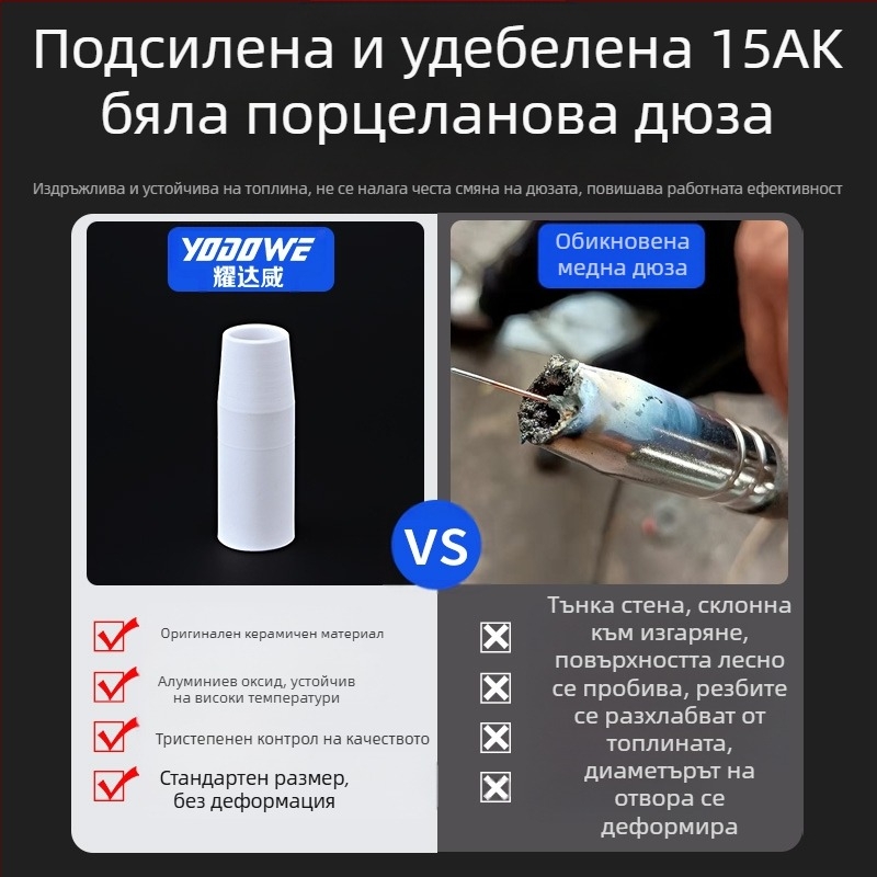 1K защитна дюза, европейски аксесоари за газово защитен заваръчен пистолет, безвъздушна защитна дюза, 200A керамична двуекранирана заваръчна машина, порцеланова дюза