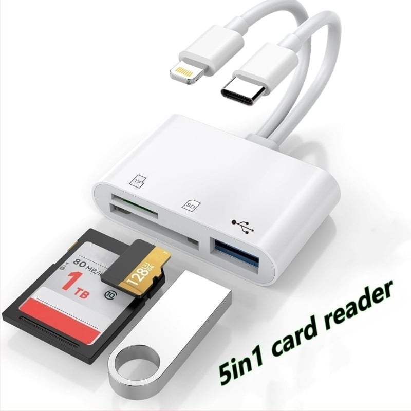 Двоен 3-в-1 Type-C OTG четец за SD/TF карти и USB камера