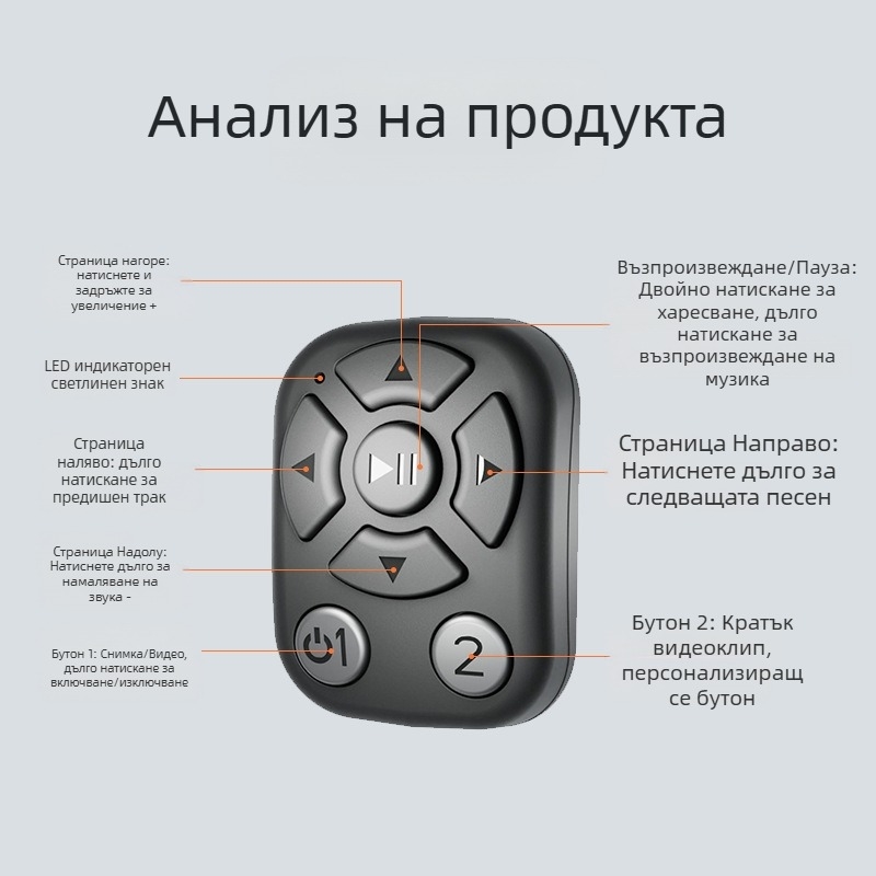 Bluetooth дистанционно за пръстен за мобилно видеозаснемане и превъртане на страници, модел J6, Bluetooth 4.2, ABS корпус, 5 g