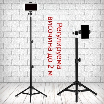 Алуминиева подова трипод-стойка за видеозаснемане и стрийминг, три секции и триизмерен гимбал