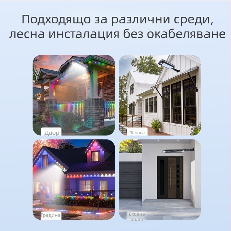 LED соларно улично и стеново осветление с датчик за движение, водоустойчиво външно осветление за двор,Atmosферно лентово осветление