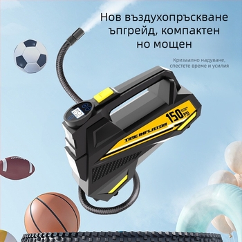 Автомобилен инфларатор за гуми с цифров дисплей и осветление — DC12V, 100W, 35 л/мин, 3 m кабел, еднокамерен цилиндър