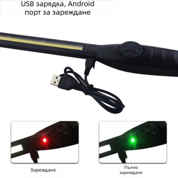 Работна лампа със 360° въртене и сгъване, USB зареждане, COB LED, ръчно захранване, за автомобилна поддръжка.