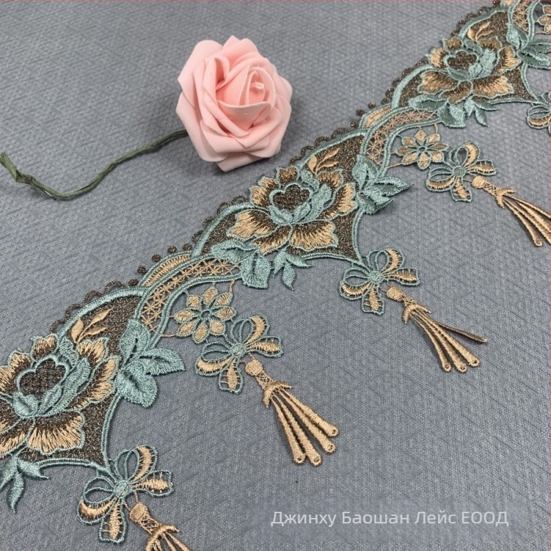 Полиестерова водноразтворима бродерия и ресни — кант с дизайн на баркод за облекло и домашни текстили