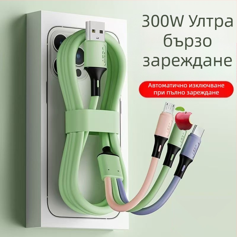 3-в-1 кабел за данни с бързо зареждане: Lightning, Micro USB, USB-C – 3A изход