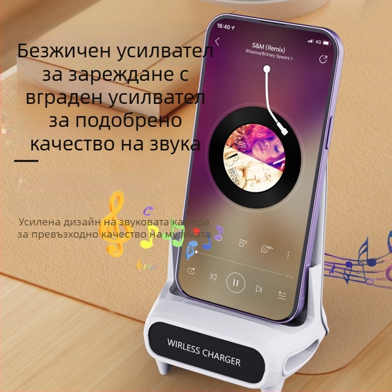 Безжично зарядно за телефон със държач в хоризонтална ориентация — 15W бързо зареждане (QC3.0), 5V/2A или 9V/2A