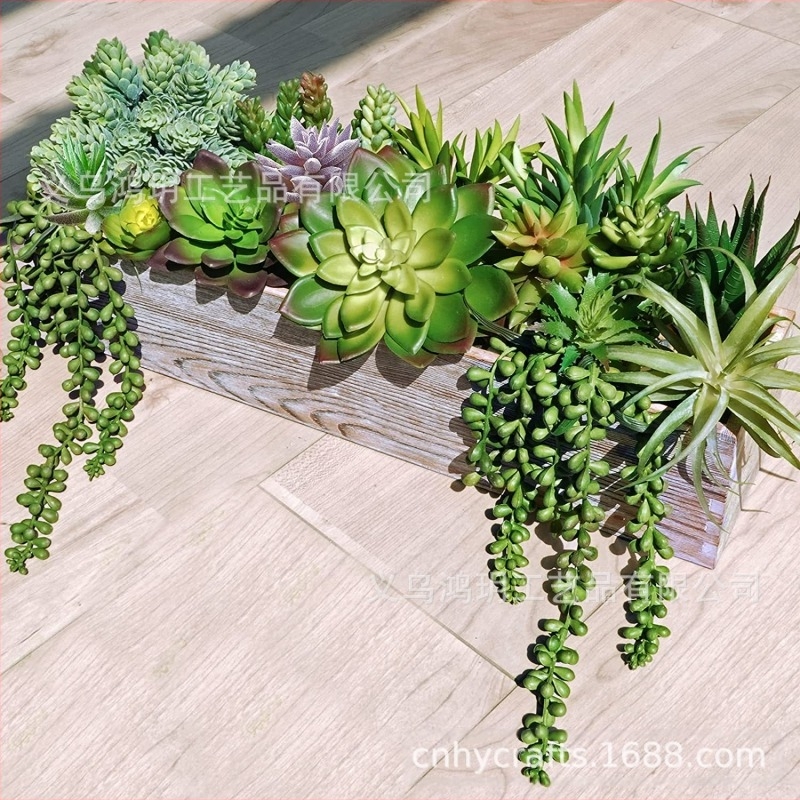 DIY стенна композиция с флокирани изкуствени сукуленти – комплект с глава Lover's Tears Aloe, Soft PVC, Injection molding, марка Hong Yue, тегло около 900 g