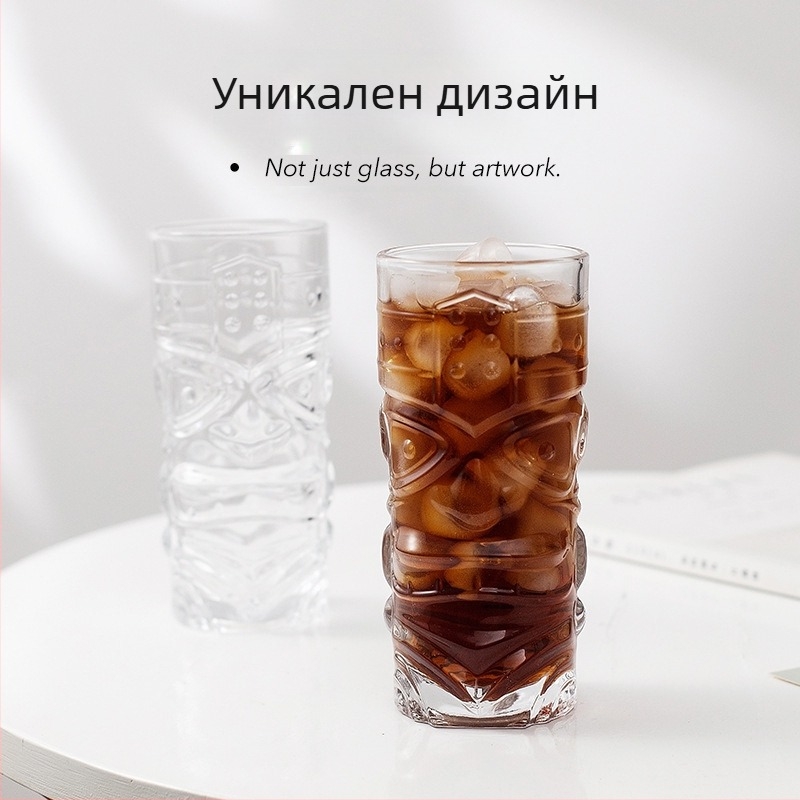 Three Carats стъклена Tiki чаша за коктейли с дизайн на гримаса, капацитет 301-400 мл, лек луксозен ретро стил