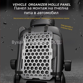 Панел MOLLE за автомобилна седалка, шестогълен дизайн за окачване, пластмасов, водоустойчив и устойчив на натоварване, универсална съвместимост