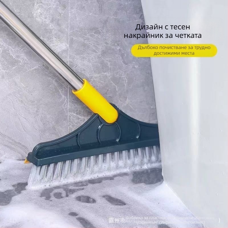 Подова четка за баня с триъгълна глава, дълга дръжка, въртяща се глава, твърди влакна, 270 г