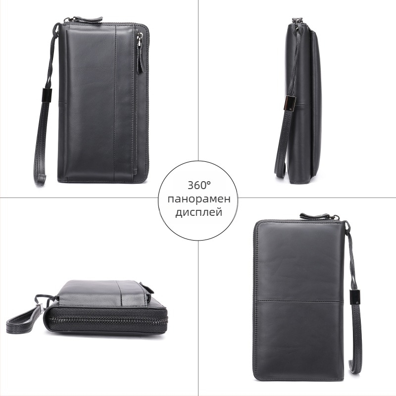 Мъжки дълъг кожен портфейл — горен слой кожа, 1 сгъвка; подплата полиестер-памук; устойчив на износване, защита от кражба.