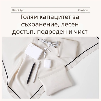 Калъф за кабели с автоматично затваряне, PU външен слой и фланелена подплата, водоустойчив органайзер за кабели, слушалки и зарядно