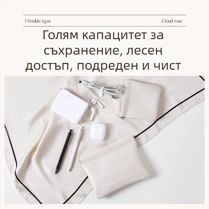 Калъф за кабели с автоматично затваряне, PU външен слой и фланелена подплата, водоустойчив органайзер за кабели, слушалки и зарядно