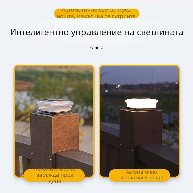 Соларна LED лампа за колона - външна водоустойчива, квадратна прозрачна колона, 5W, 1.2V, 6–12 ч осветяване