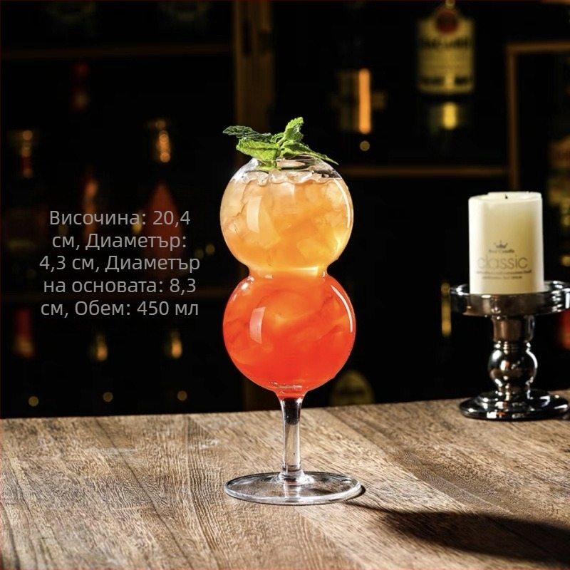 Коктейлна чаша — стъкло, модерен минимализъм, собствена марка, печатано лого OK, пускане през лято 2021