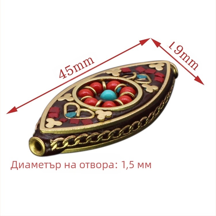 Непалски медни мъниста с червен тюркоаз, вградени тибетски орнаменти, етно стил DIY бижута аксесоари, ангелско око разделителни мъниста 035