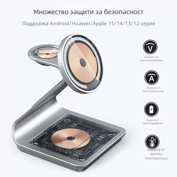 MagSafe три в едно магнитно безжично зарядно за Apple, Huawei и Samsung с магнитна стойка и бързо зареждане — 22.5W QC3.0