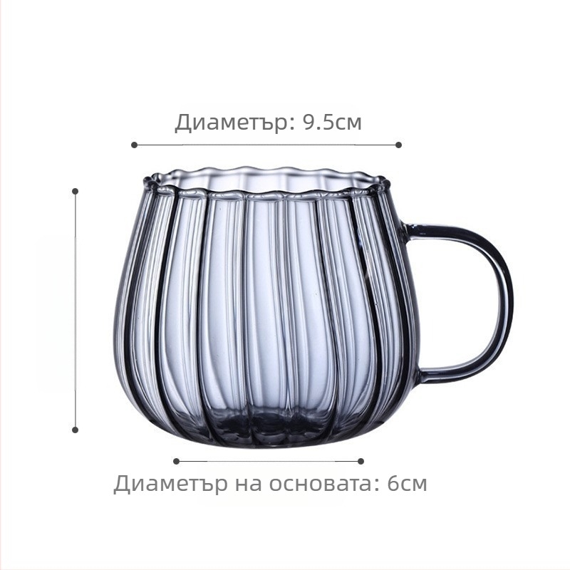 Чаша за вода в японски стил с дизайн на листенца, широк отвор, еднослойна боросиликатна стъклена чаша с дръжка