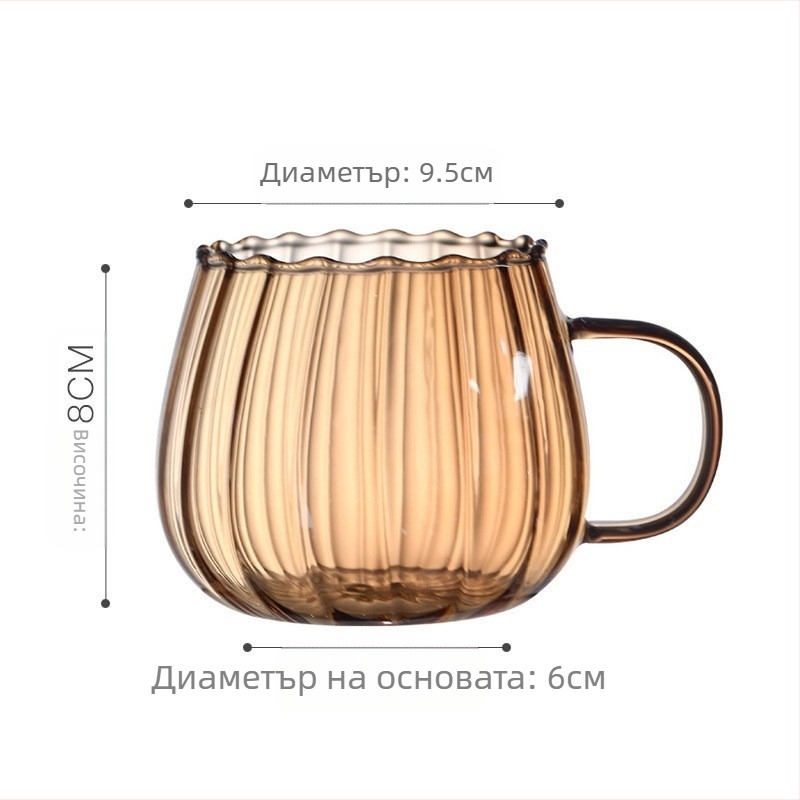 Чаша за вода в японски стил с дизайн на листенца, широк отвор, еднослойна боросиликатна стъклена чаша с дръжка