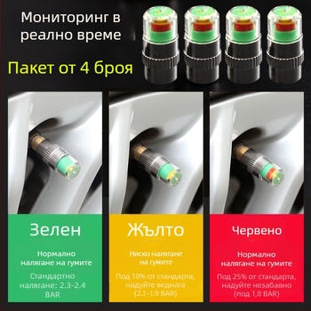 Метална капачка за предупреждение на налягането в гумите, диапазон 2,4 bar, цветен дисплей, мониторинг на налягането