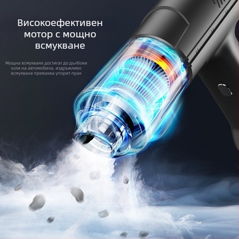 Ръчен безжичен вакуум за авто и дом с всмукване 16000 Па, 80 W, напрежение 7,4 V, стерилизация и почистване на прах