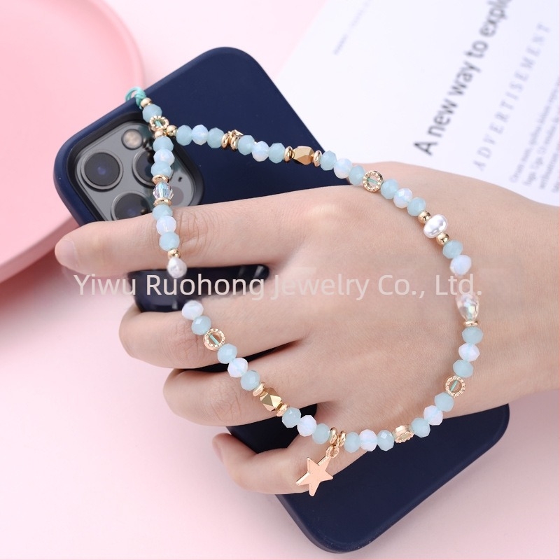 Кристална петзвездна висулка със синджир за калъф на телефон