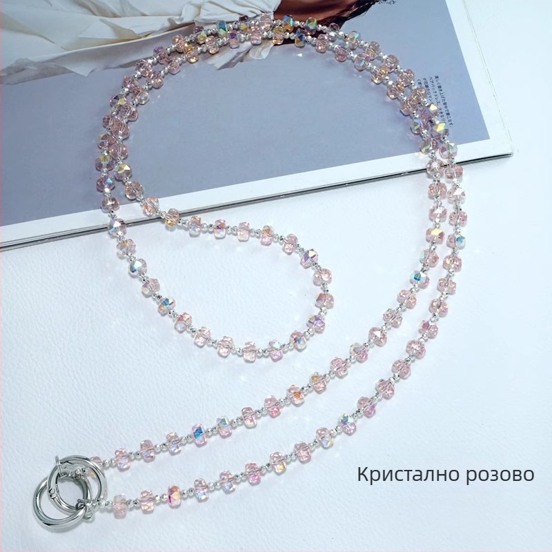 Телефонна каишка с кристални мъниста, Ny236, ръчна изработка, найлонова корда, метална катарама