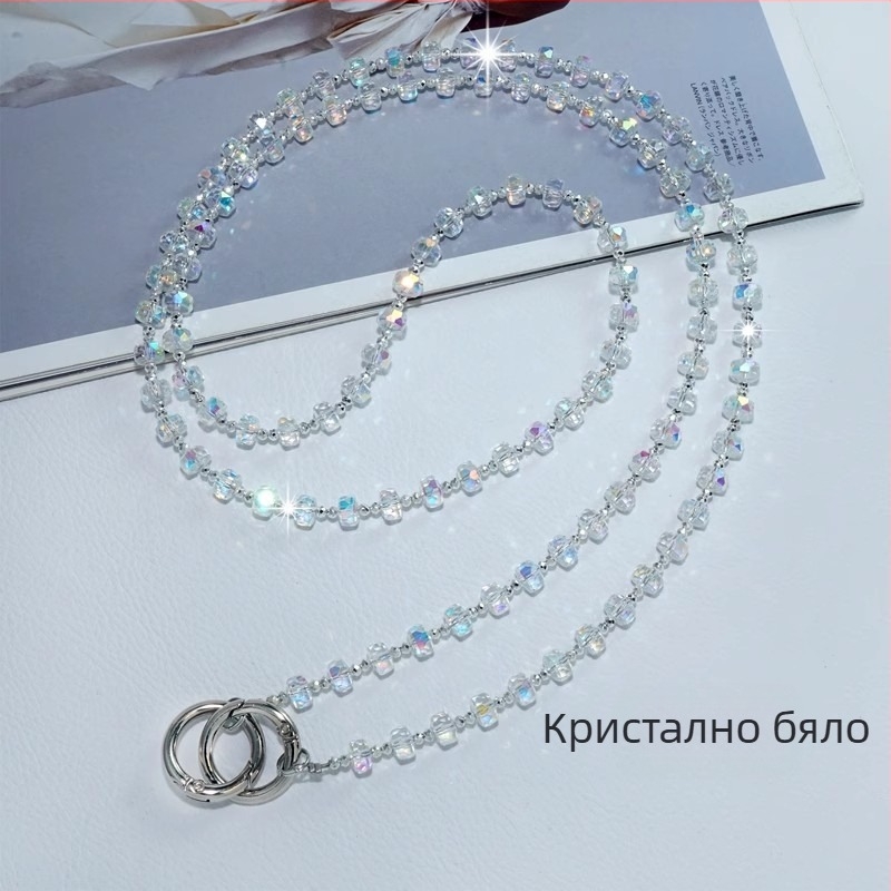 Телефонна каишка с кристални мъниста, Ny236, ръчна изработка, найлонова корда, метална катарама