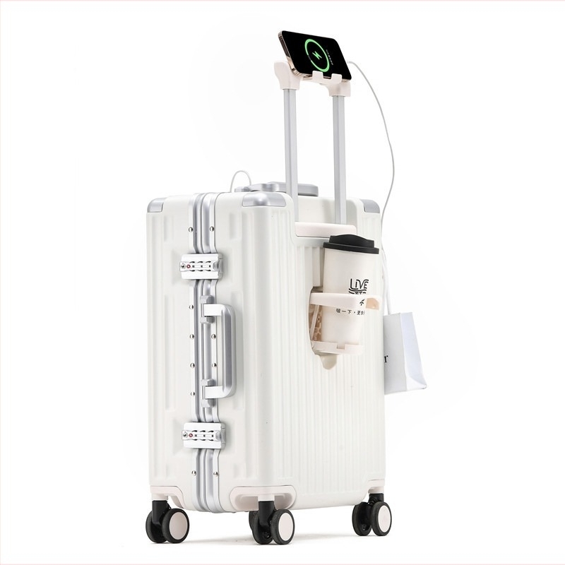 Куфар за пътуване с алуминиева рамка и предно отваряне; PC корпус; USB зареждане; водоустойчив и износоустойчив; разделение сухо/мокро