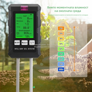 6-в-1 тестер за почва с измерване на pH, влажност, светлина и плодородие | Модел THE01879, Код на продукта 1000509934